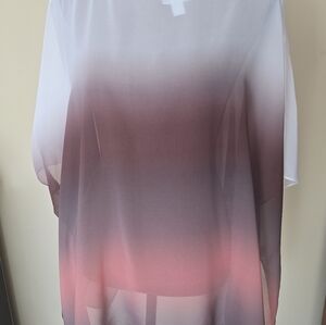 NWT WynneLayers Elegant Ombre Peach And Gray Poncho Blouse SZ L